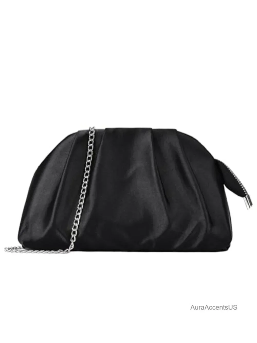 Satin Pleated Clutch Evening Bag with Chain Strap